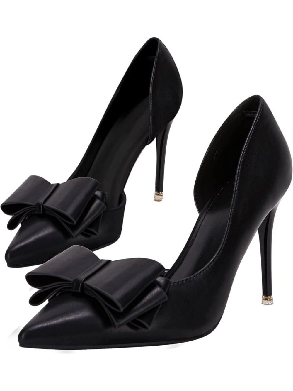 Women's Black Rubber Closed Pointed Toe Wedding Lovely Fashionable Bow Heels